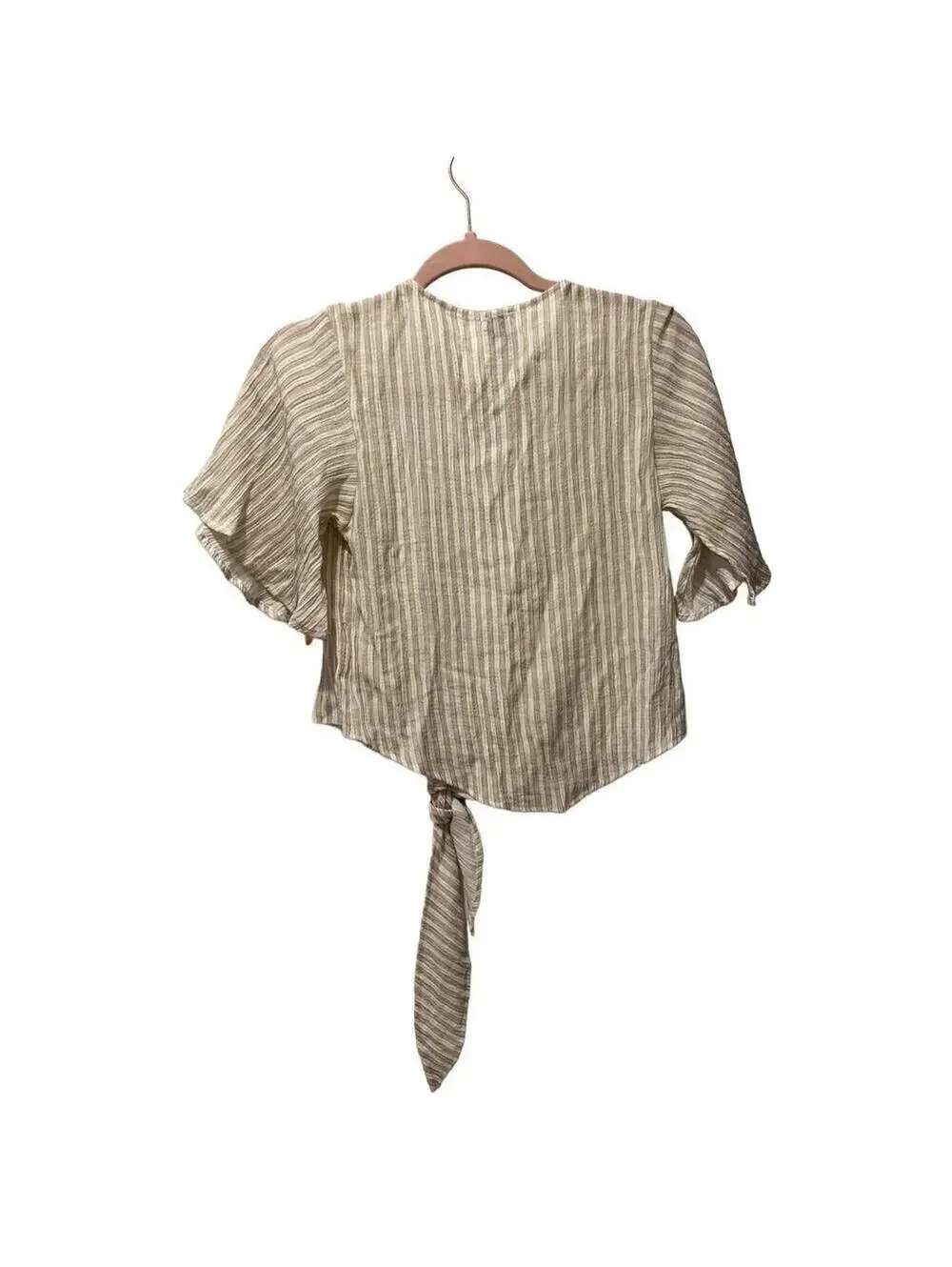 Polly tan/white striped tie front wrap, women’s size 6